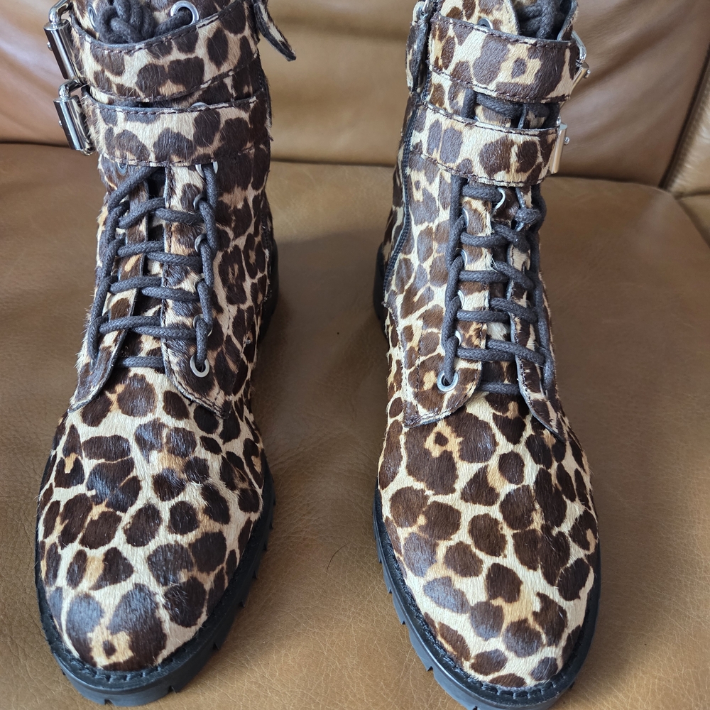Rebecca Minkoff Jaiden Cowhide Animal Print Combat Boots - Picture 3 of 11